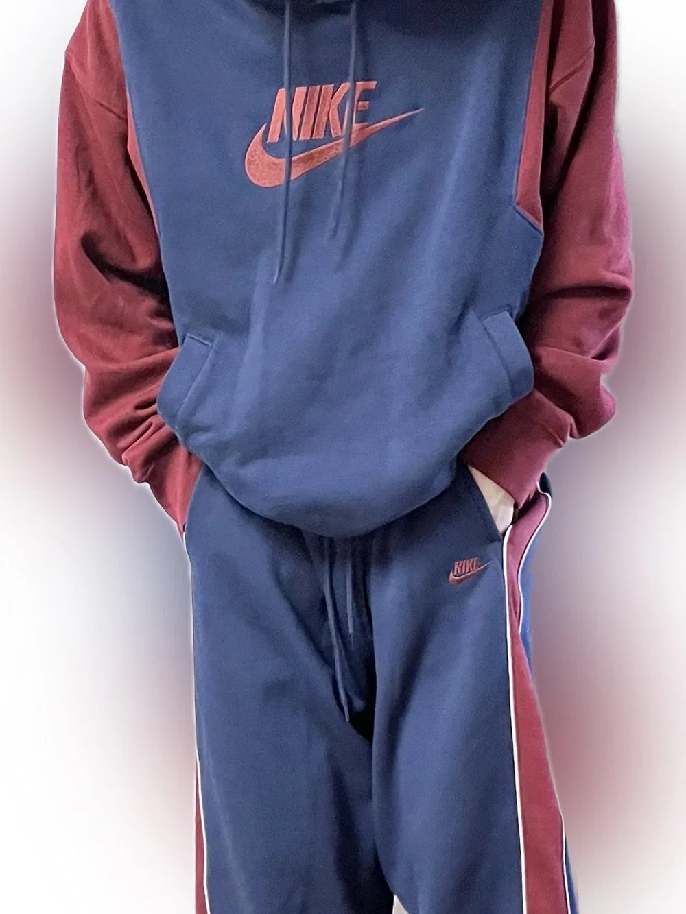 Nike Navy Maroon Two-Tone Hoodie and Joggers sweatsuit sweatpants hoodie set NWT